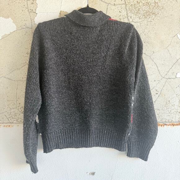 Y2K Argyle Cardigan Full Zip Collared Sweater Gray Red Mustard Preppy Academia L - Picture 3 of 8